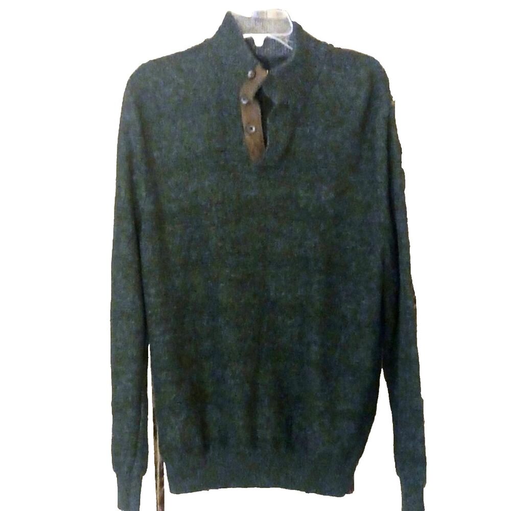 Chaps Men's Forest Green Long Sleeve Knit Sweater Button-up Neckline M